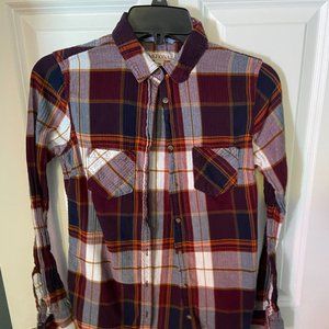 Womens Flannel Merona XS Burgundy and Navy Blue